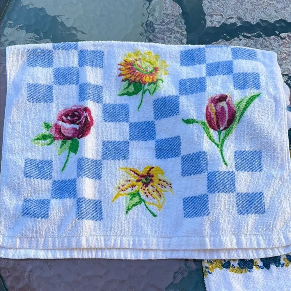 Flower Butterfly Kitchen Towels - White, Blue, Yellow